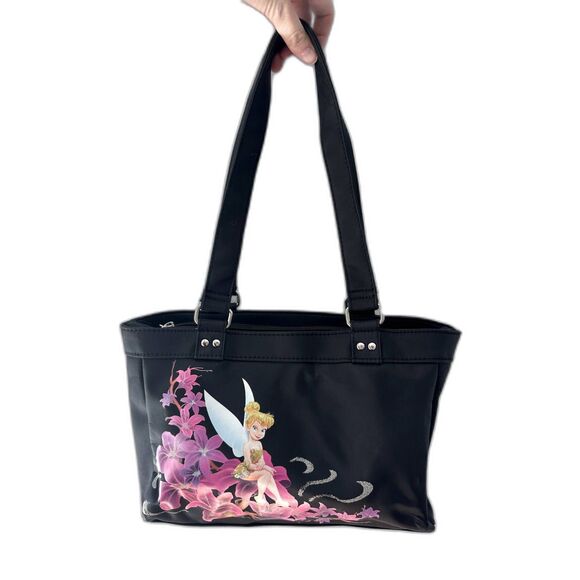 Vintage Y2k Disney Tinker Bell Black Tote Shoulder Bag with Pink Floral Design - Picture 1 of 14
